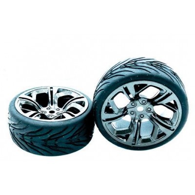 1/10 SCALE TOURING TIRES MOUNTED ON Gunmetal Wheels - 12mm HEX